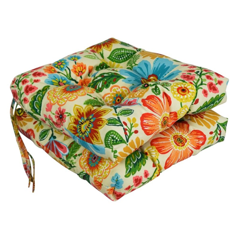 16-Inch Spun Polyester Patterned Outdoor Square Tufted Chair Cushion