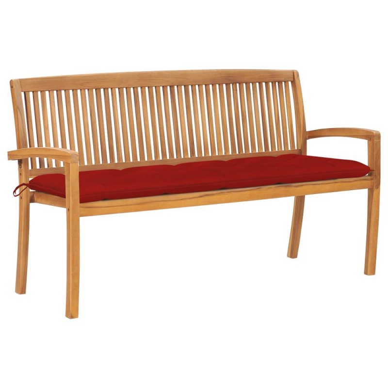 Vidaxl Stacking Garden Bench With Cushion 62.6" Solid Teak Wood 3327