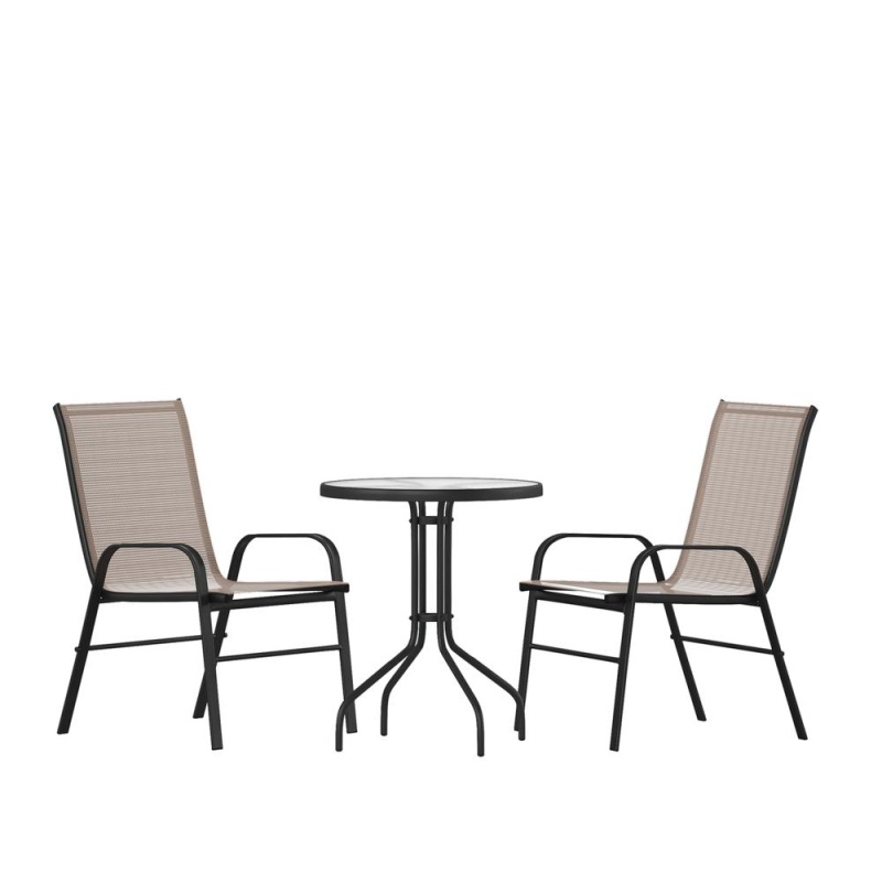 3 Piece Patio Set with Tempered Glass Table