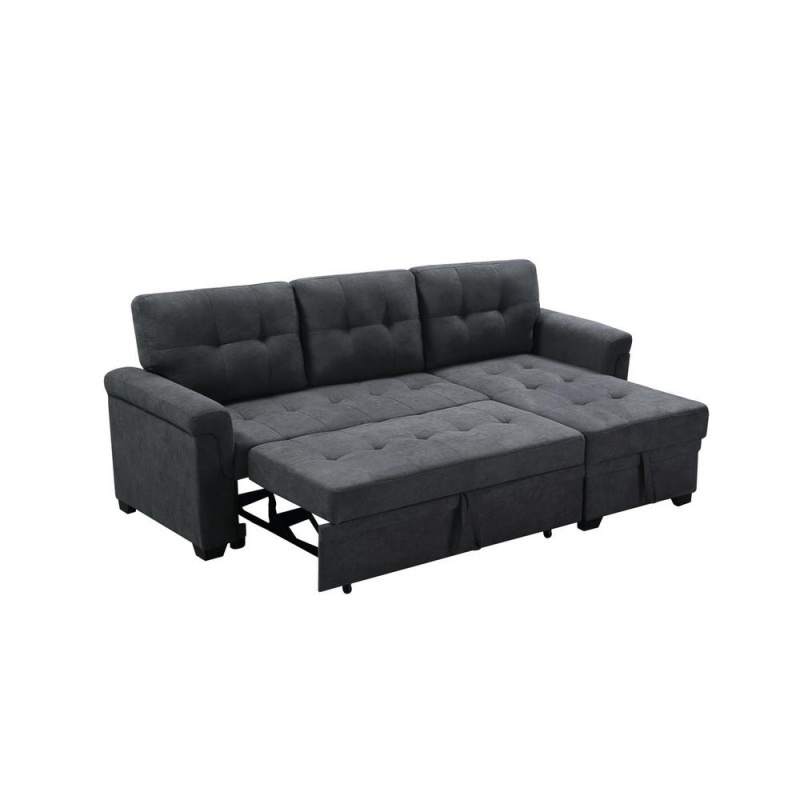 Lucca Dark Gray Fabric Reversible Sectional Sleeper Sofa Chaise With Storage