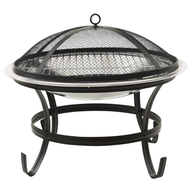Vidaxl 2-In-1 Fire Pit And Bbq With Poker 22"X22"x19.3" Stainless Steel 3351