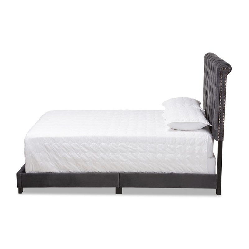 Candace Luxe And Glamour Dark Grey Velvet Upholstered King Size Bed