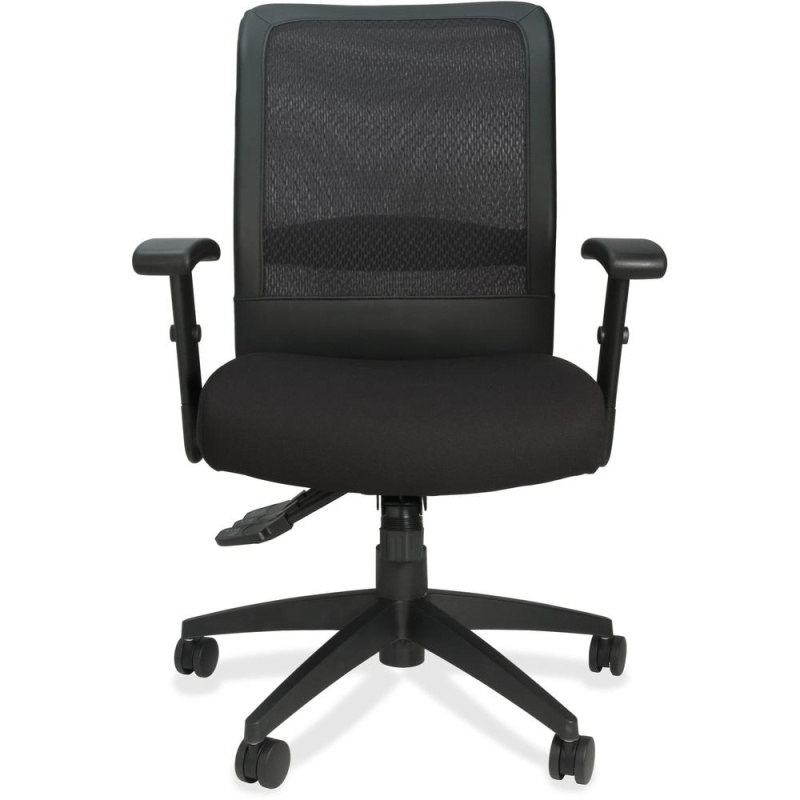 Lorell Executive High-Back Mesh Multifunction Chair - Black Fabric Seat - Black Back - Steel Frame - 5-Star Base - Black - 1 Each