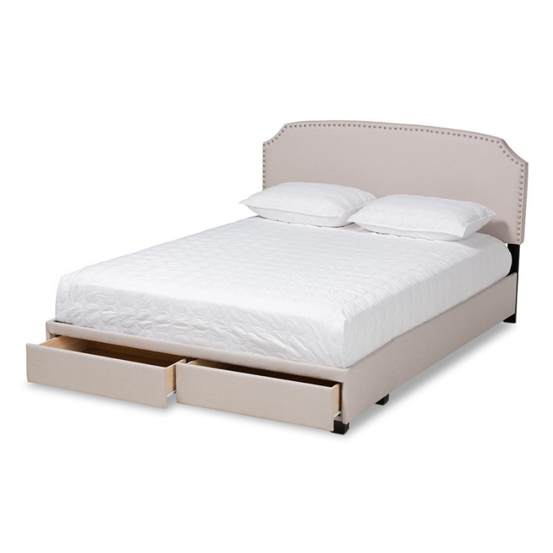Baxton Studio Larese Beige Fabric Upholstered 2-Drawer Queen Size Platform Storage Bed