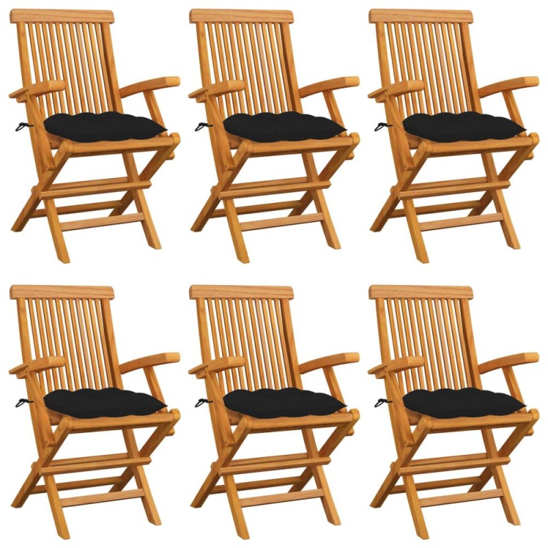 Vidaxl Garden Chairs With Black Cushions 6 Pcs Solid Teak Wood 2563