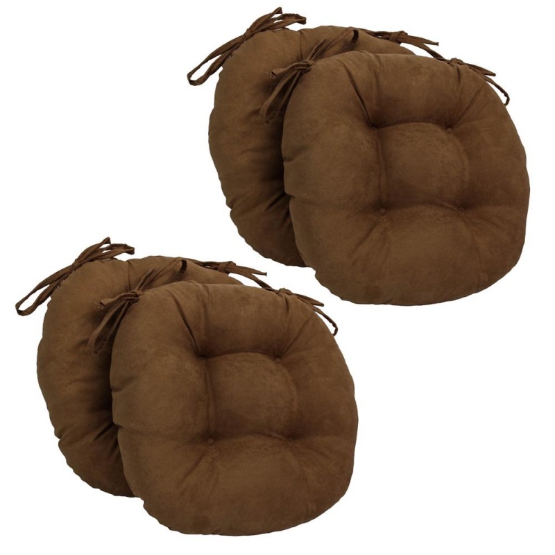 16-Inch Solid Micro Suede Round Tufted Chair Cushions (Set of 4)