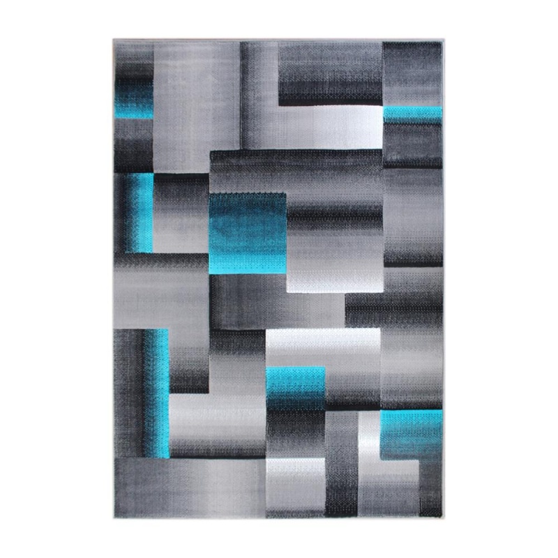 Elio Collection 5' X 7' Turquoise Color Blocked Area Rug - Olefin Rug With Jute Backing - Entryway, Living Room, Or Bedroom