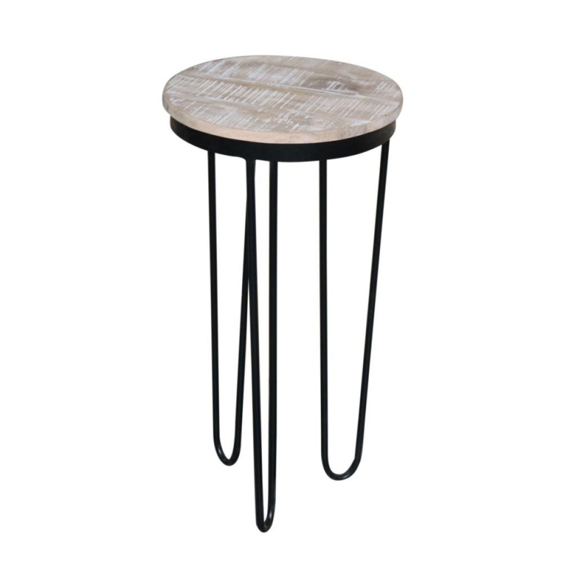 Round Chairside Table - Tan/Black