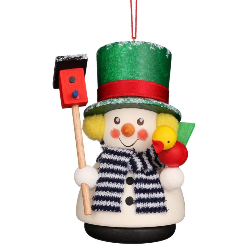 Christian Ulbricht Ornament - Snowman With Bird House - 3.5"H X 2"W X 2"w