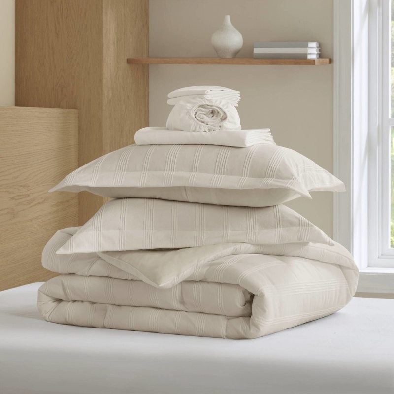 Logan Woven Striped Comforter Set, Neutral Color