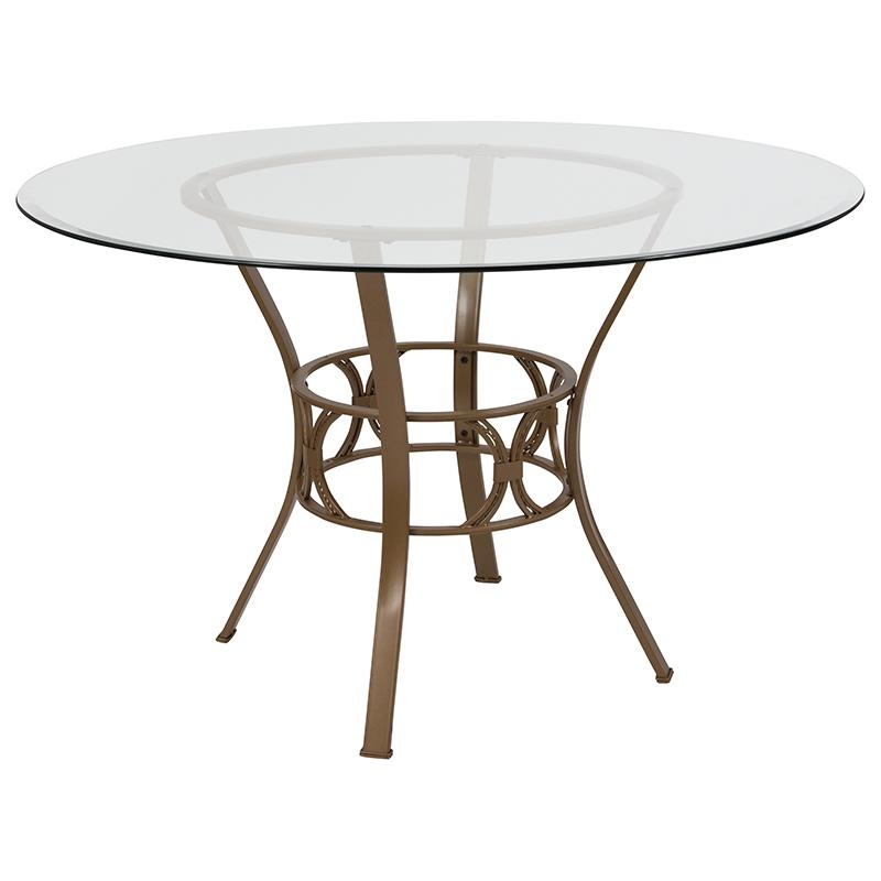 Carlisle 48'' Round Glass Dining Table With Matte Gold Metal Frame