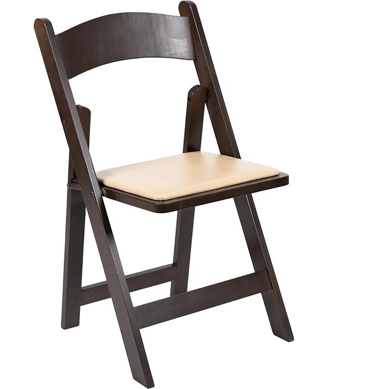 Hercules Series Chocolate Wood Folding Chair With Vinyl Padded Seat