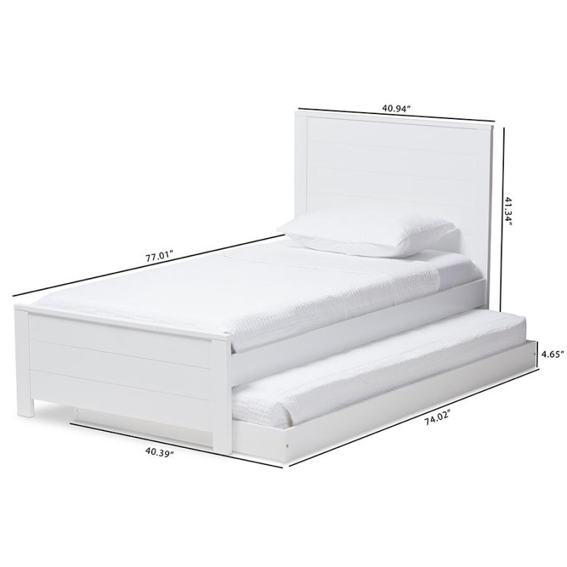 Catalina Modern Classic Mission Style White-Finished Wood Twin Platform Bed With Trundle