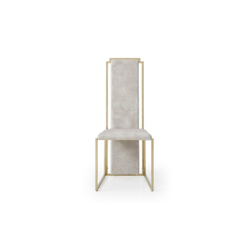 Sumo Dining Chair, Set Of 2, Natural Adore Beige Fabric, Polished Gold Stainless Steel Frame