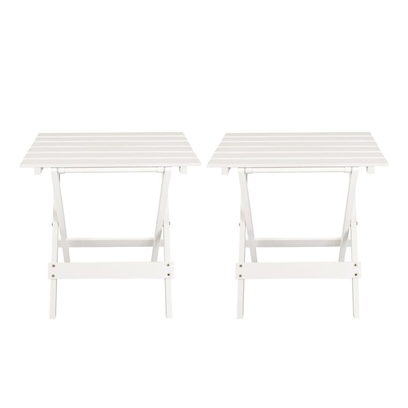 Portable Solid Wood Folding Side Table 2-Piece Set - White