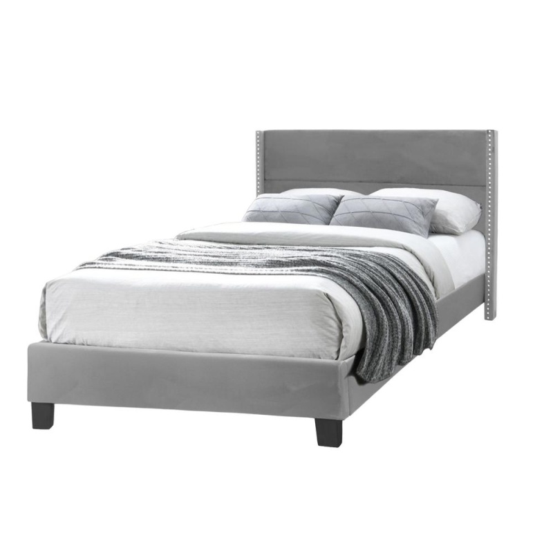Better Home Products Giulia Velvet Upholstered Twin Platform Panel Bed In Gray