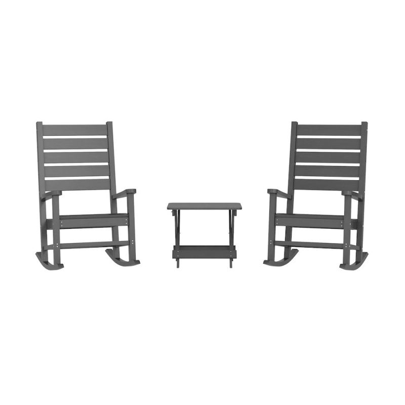 3-Piece Set With 2 Contemporary All-Weather Rocking Chairs And End Table In Gray