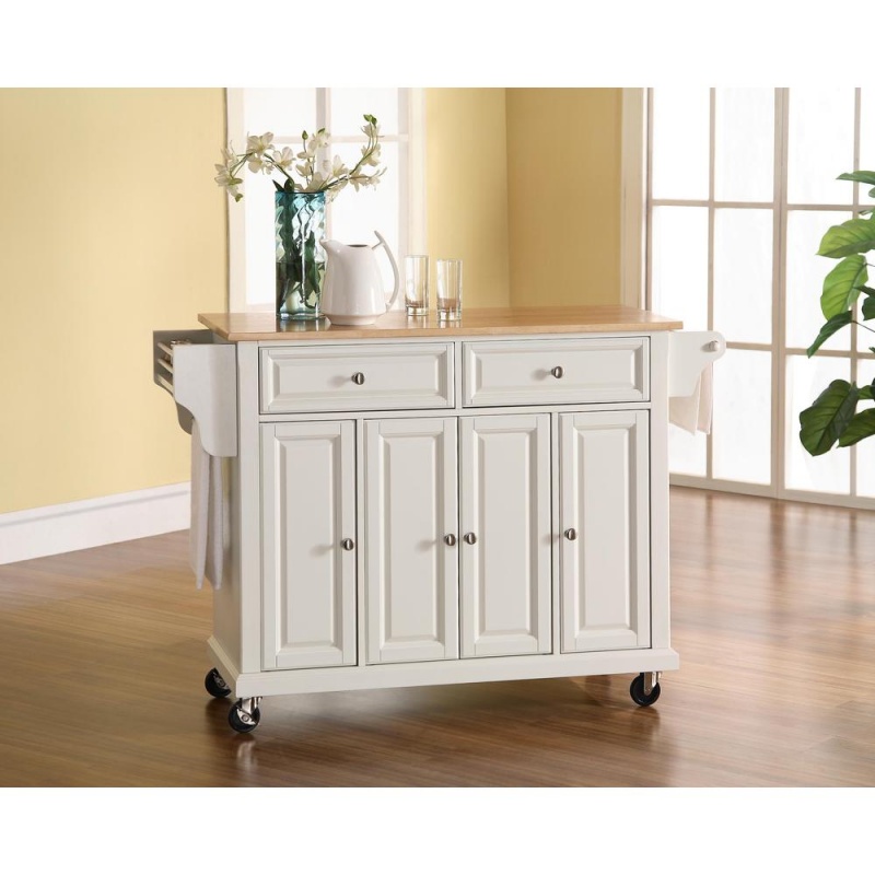 Full Size Wood Top Kitchen Cart White/Natural