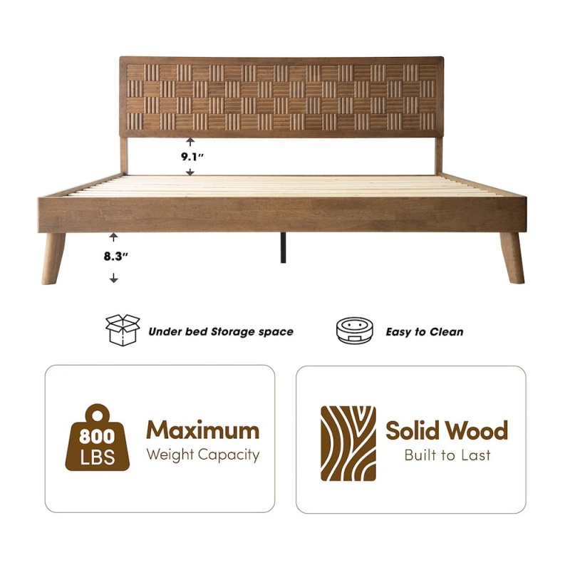 King Wooden Platform Bed Frame