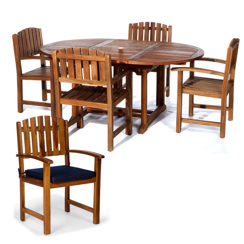 5-Piece Oval Extension Table Dining Chair Set With Blue Cushions