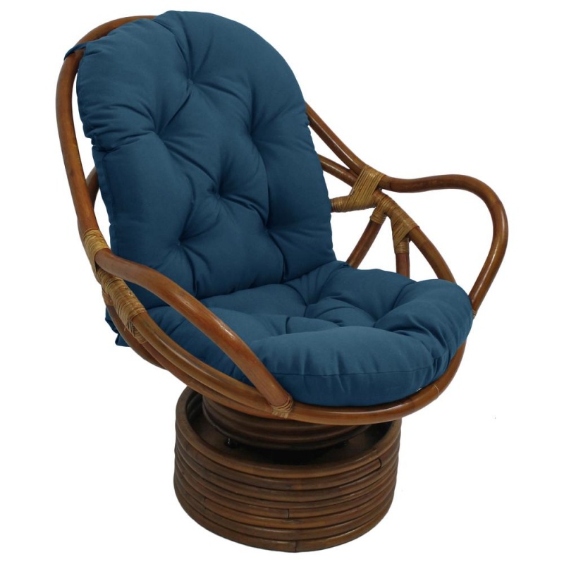 Rattan Swivel Rocker With Outdoor Fabric Cushion, Sea Blue