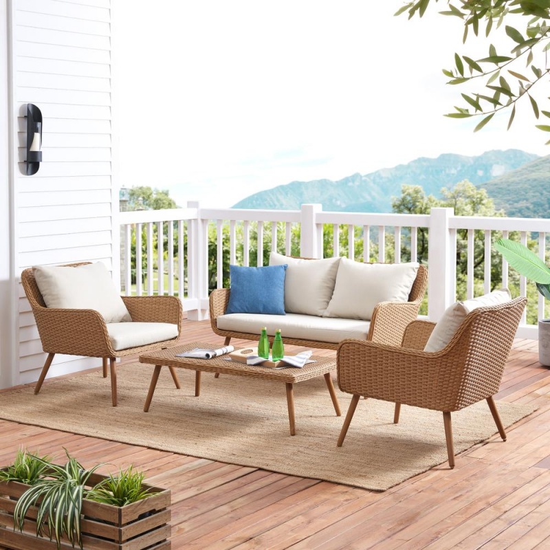 Landon 4Pc Outdoor Conversation Set Light Brown - Loveseat, 2 Chairs, Coffee Table