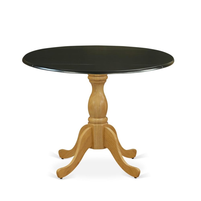 East West Furniture Dinning Table With Drop Leaves - Black Table Top And Oak Pedestal Leg Finish