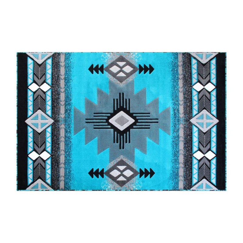 Mohave Collection 6' X 9' Turquoise Traditional Southwestern Style Area Rug - Olefin Fibers With Jute Backing