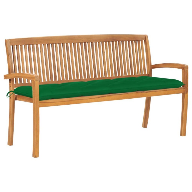 Vidaxl Stacking Garden Bench With Cushion 62.6" Solid Teak Wood 3326