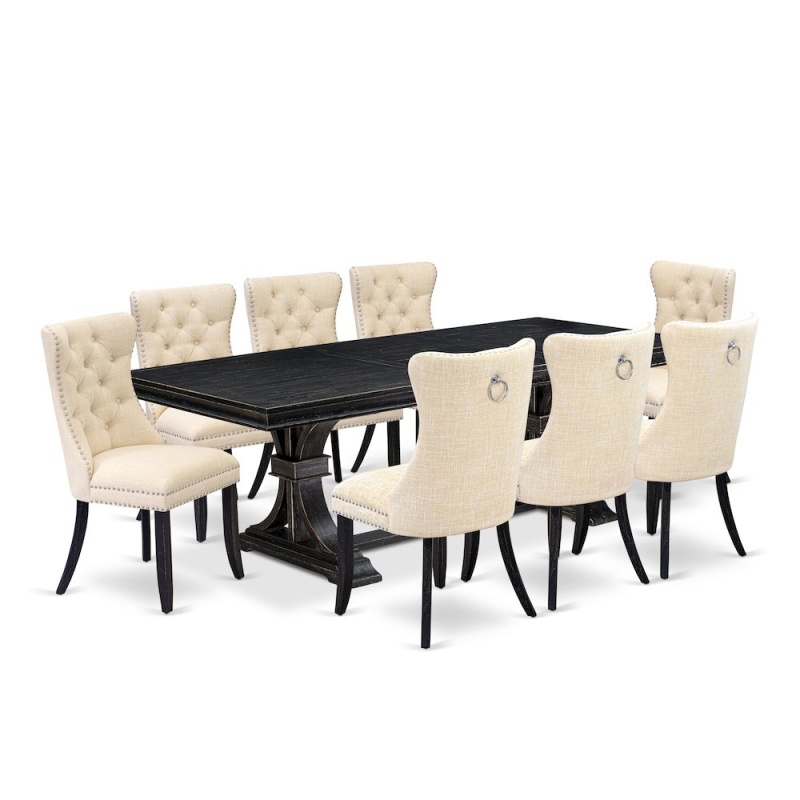 9 Piece Modern Dining Set with Rectangular Table and 8 Padded Chairs
