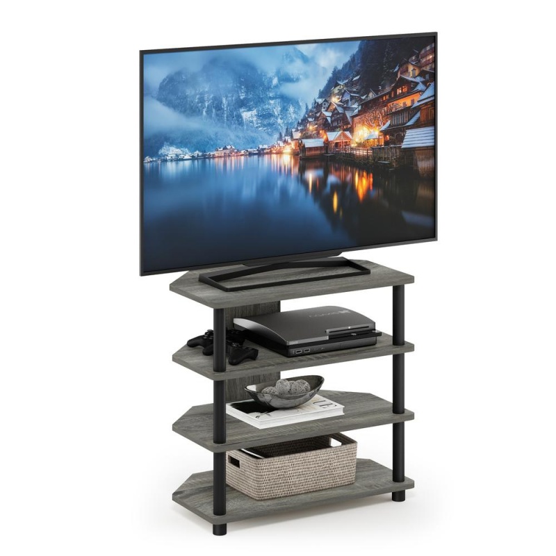 Furinno Turn-N-Tube Easy Assembly 4-Tier Petite Tv Stand, French Oak Grey/Black