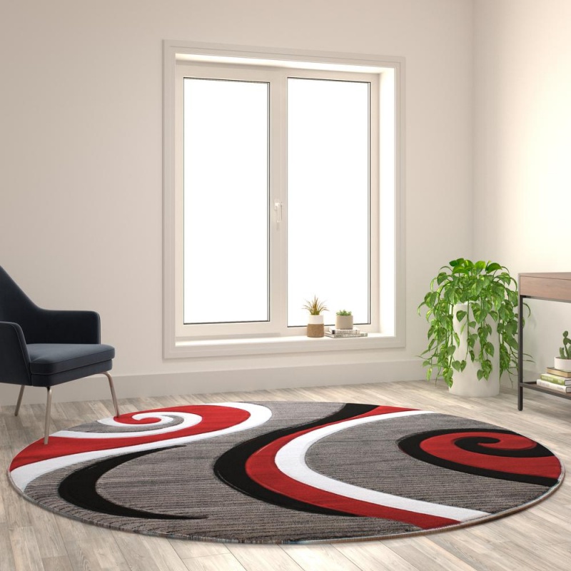 Athos Collection 8' X 8' Red Abstract Area Rug - Olefin Rug With Jute Backing - Hallway, Entryway, Or Bedroom