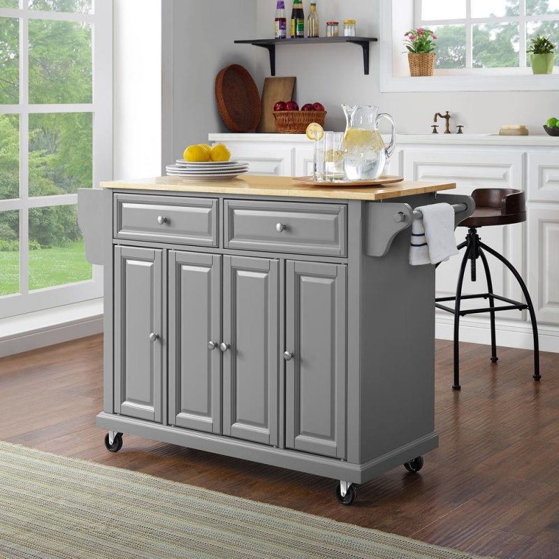 Full Size Wood Top Kitchen Cart Gray/Natural
