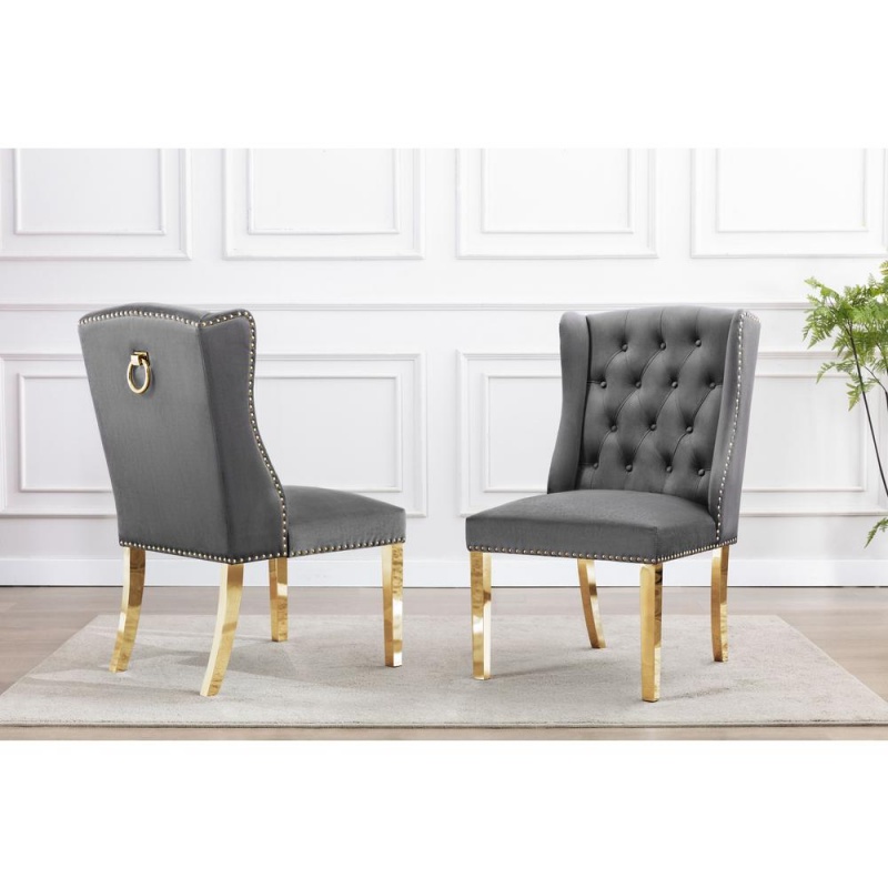 Tufted Velvet Upholstered Side Chairs, 4 Colors To Choose (Set Of 2) - Dark Grey 567