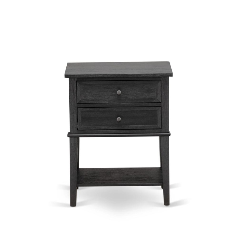 East West Furniture Vl-06-Et Wood Night Stand With 2 Wood Drawers For Bedroom, Stable And Sturdy Constructed - Wire Brushed Black Finish