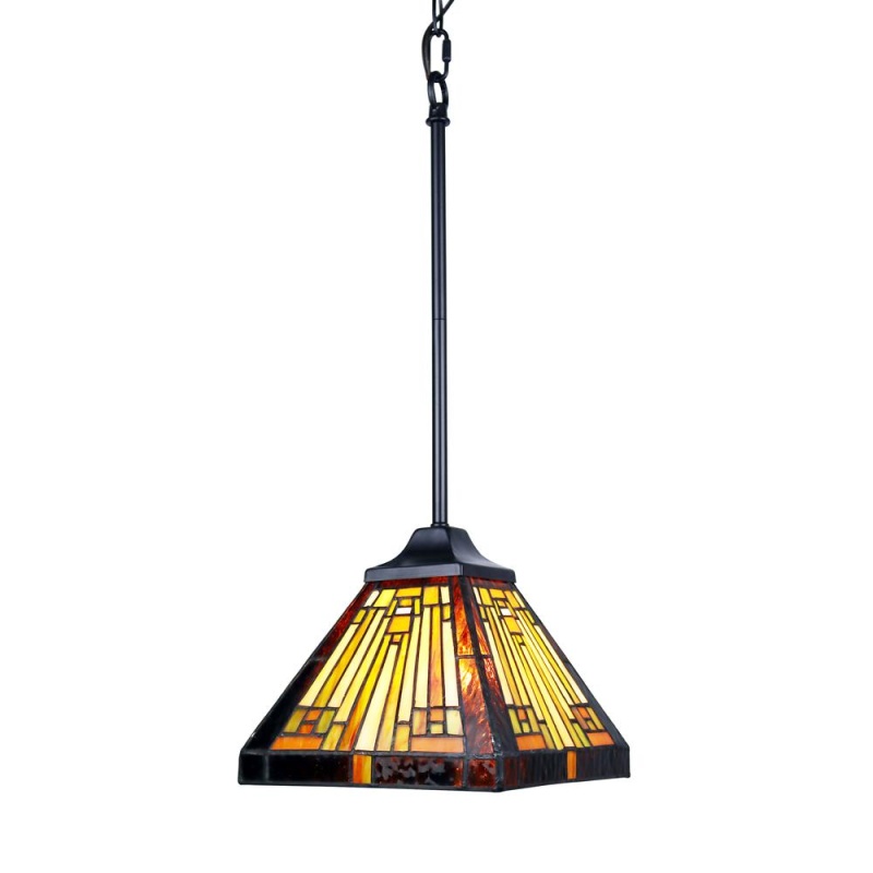 Chloe Lighting Innes Mission Tiffany-Style Blackish Bronze 1 Light Mini Pendant 8" Wide