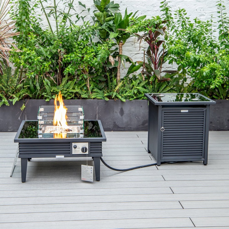 Leisuremod Patio Square Fire Pit and Tank Holder in Black
