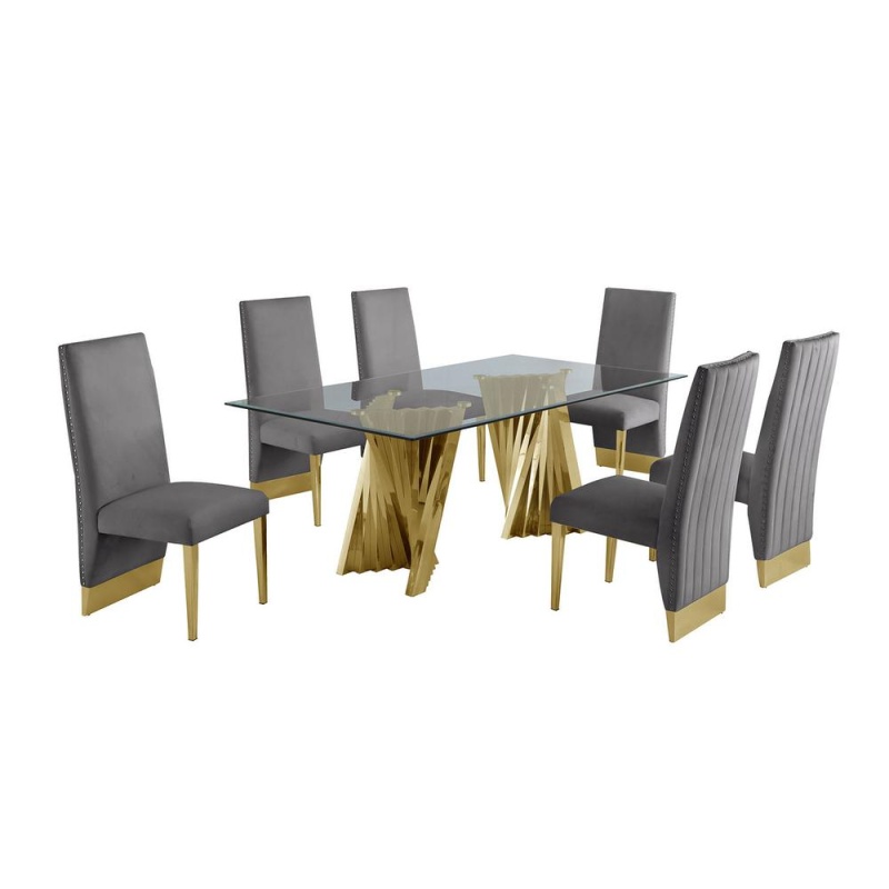 Classic 7Pc Dining Set with Pleated Side Chairs