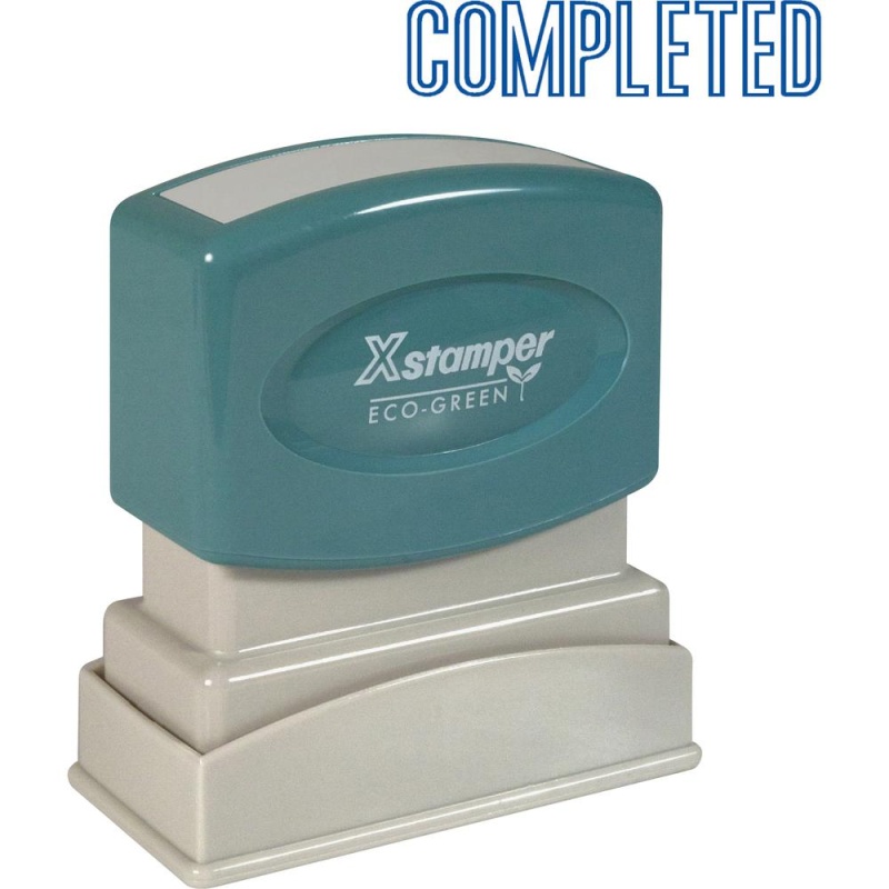 Xstamper Completed Title Stamp - Message Stamp - "Completed" - 0.50" Impression Width X 1.63" Impression Length - 100000 Impression(S) - Blue - Recycled - 1 Each