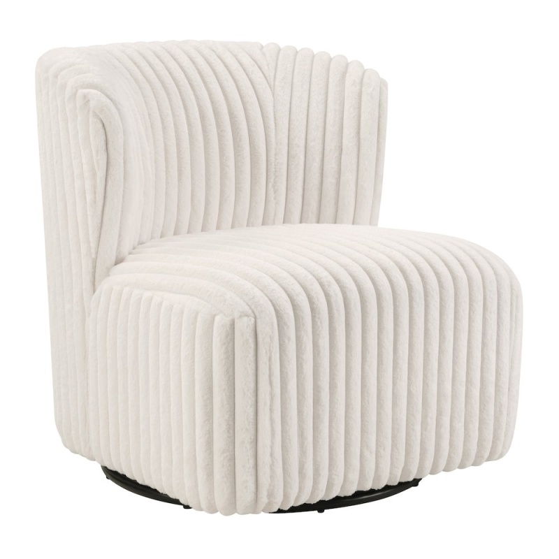 Lucia Swivel Chair In White Cord Fur Fabric