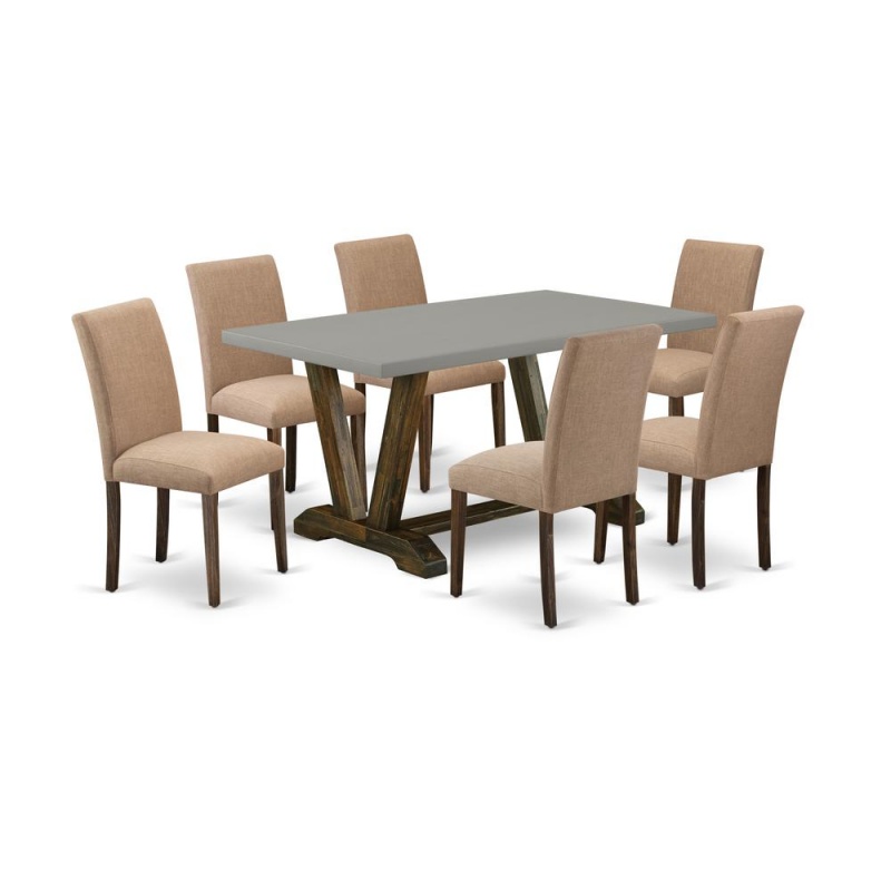 East West Furniture 7-Pc Dining Set Includes 6 Modern Dining Chairs With Upholstered Seat And High Back And A Rectangular Breakfast Table - Distressed Jacobean Finish