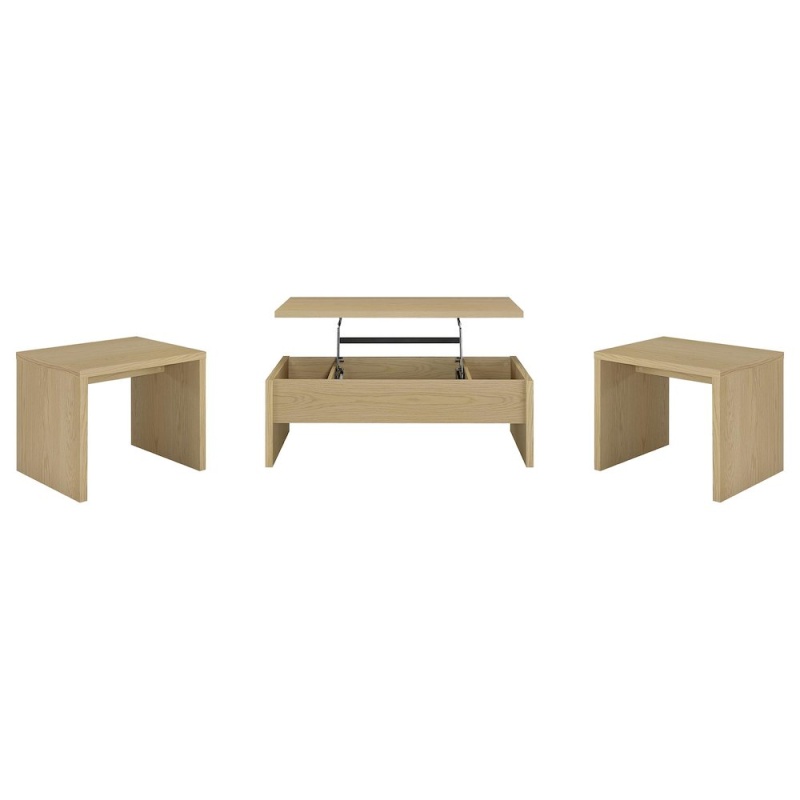 Canoga 3-Piece Lift Top Cocktail Coffee Table Set Light Oak
