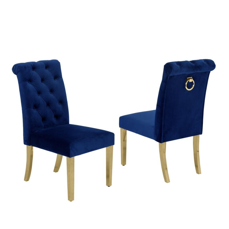 Tufted Velvet Upholstered Side Chairs, 4 Colors To Choose (Set Of 2) - Navy 499
