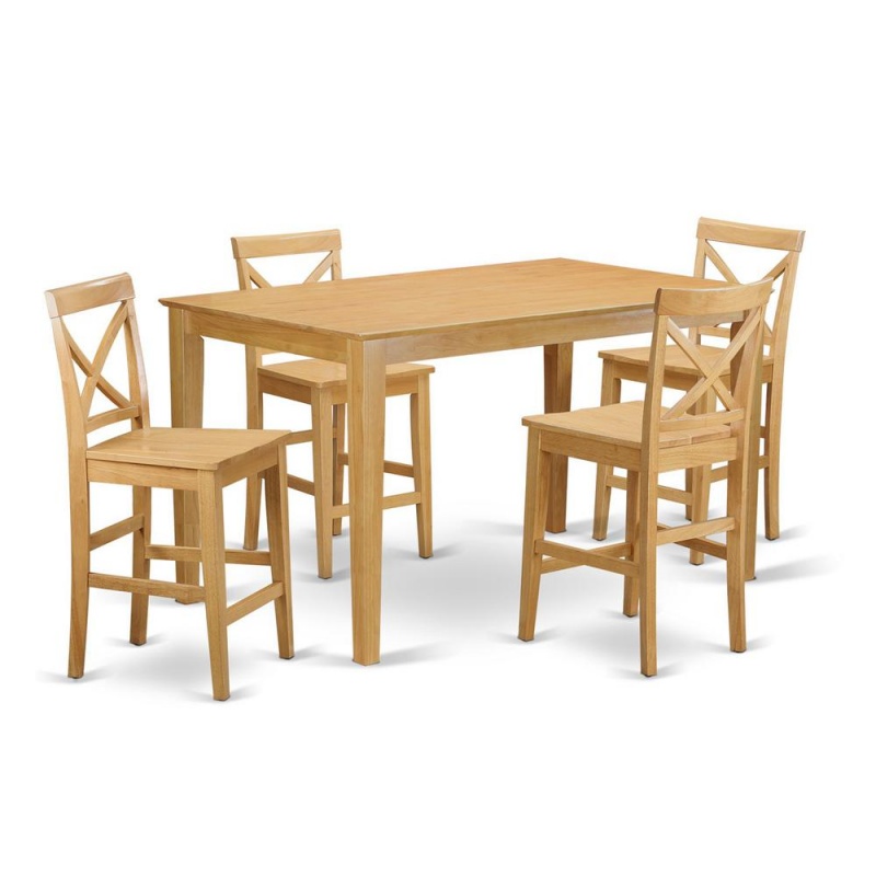 5 Pc Pub Table Set - Counter Height Table And 4 Kitchen Chairs