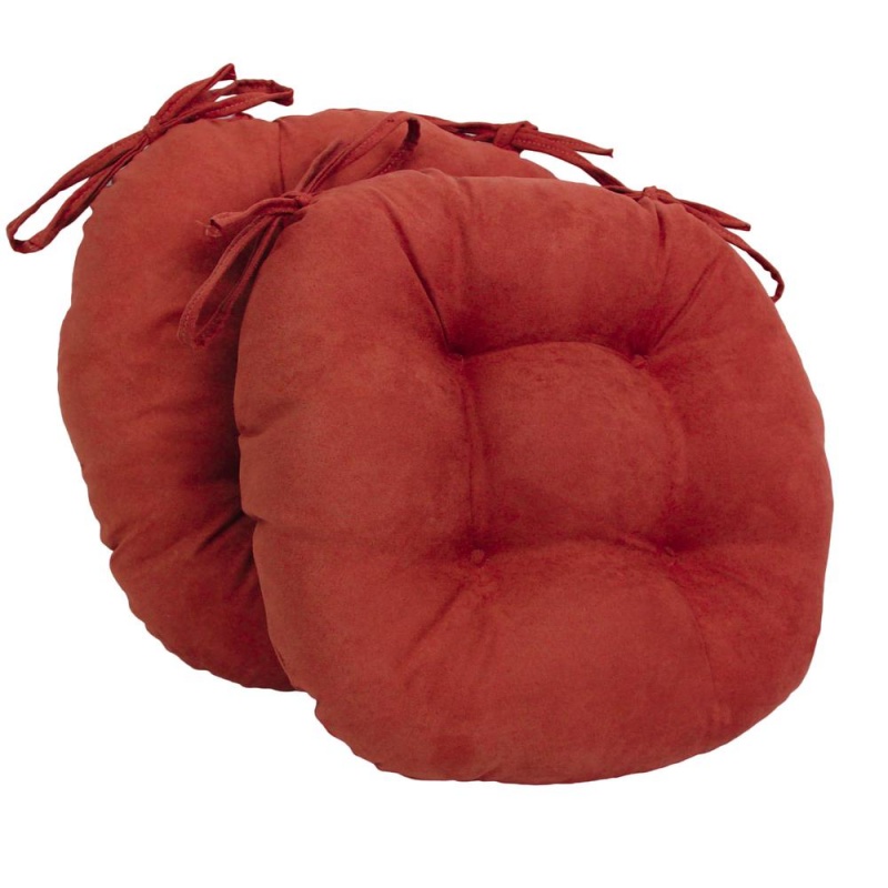 16-Inch Solid Micro Suede Round Tufted Chair Cushions (Set of 2)