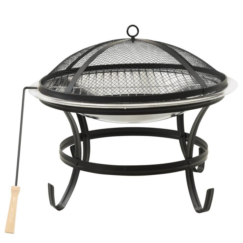 Vidaxl 2-In-1 Fire Pit And Bbq With Poker 22"X22"x19.3" Stainless Steel 3351