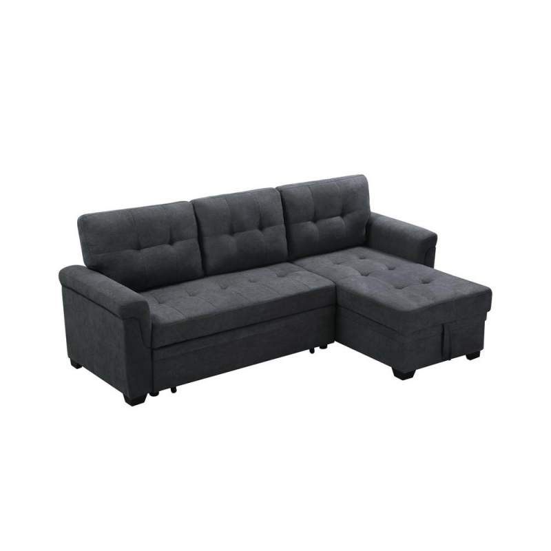 Lucca Dark Gray Fabric Reversible Sectional Sleeper Sofa Chaise With Storage