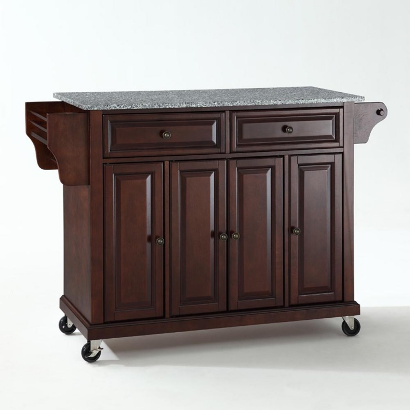Full Size Granite Top Kitchen Cart Mahogany/Gray