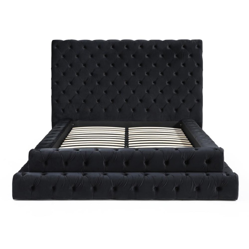 Velvet King Bed With Deep Button Tufting In Black