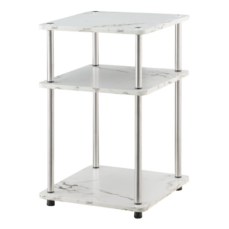 Designs2go No Tools 3 Tier End Table, Faux White Marble/Chrome